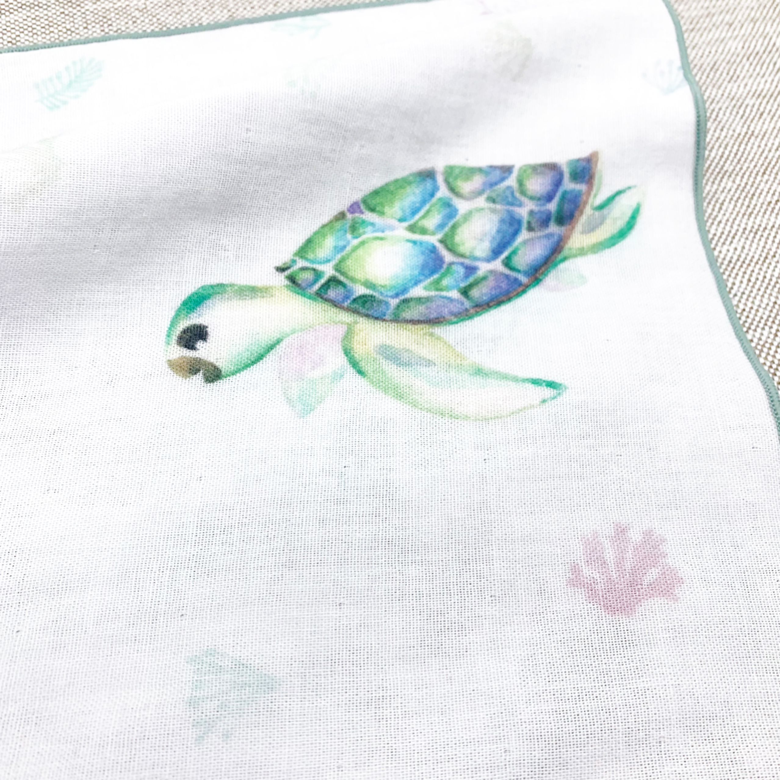 minihope美好的親子生活 - 有機棉雙層紗手帕28x28cm-綠蠵龜 (綠)