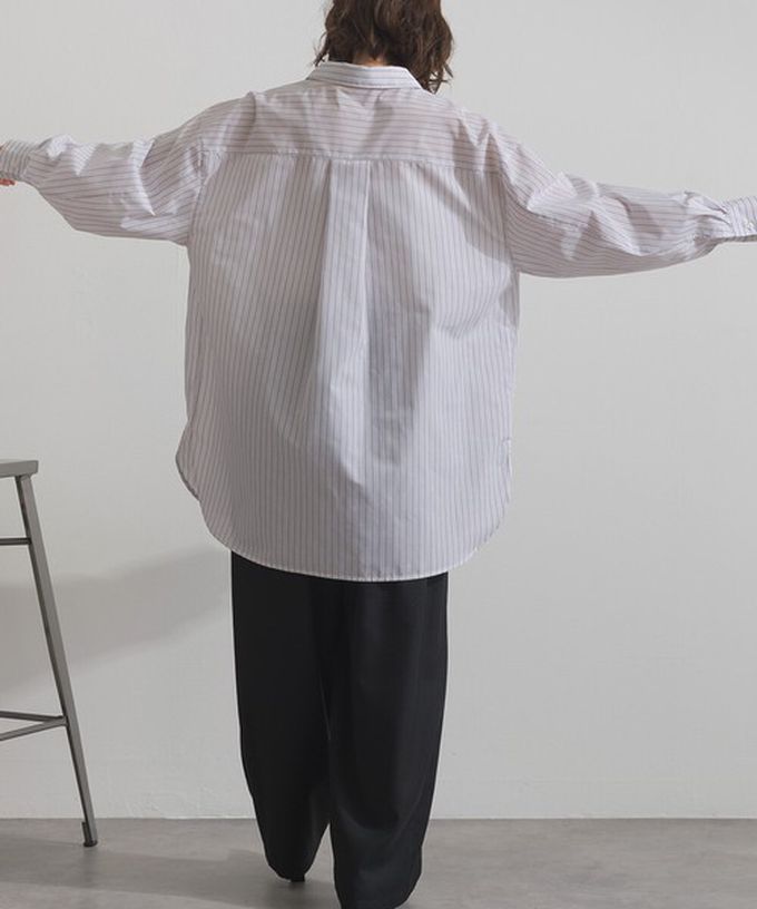 日本 ELENCARE DUE - 2way穿法俐落條紋寬版襯衫-藍