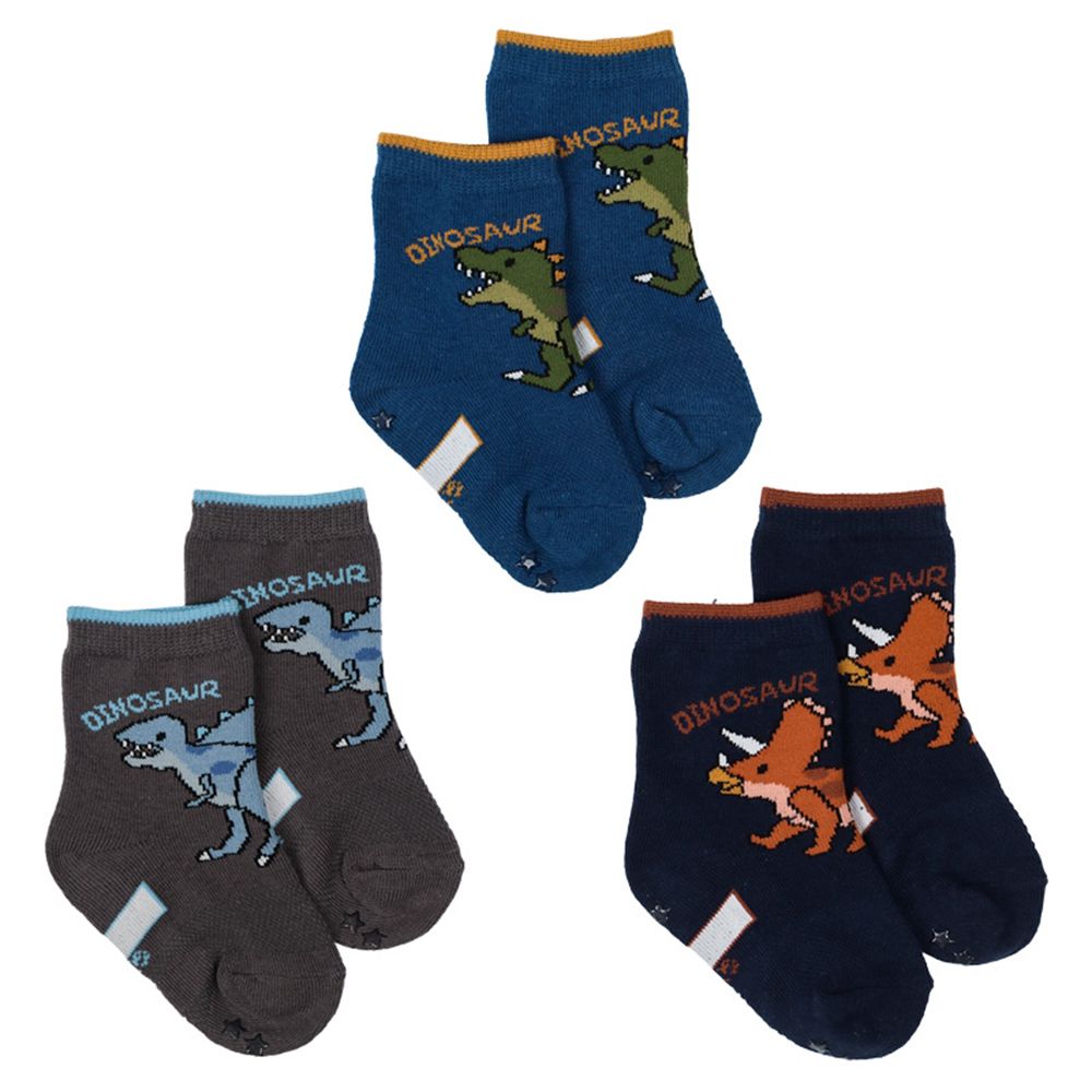 中長襪3雙組-大恐龍-深藍色 (9~14cm)
