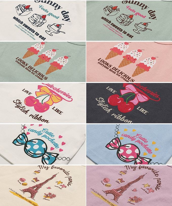 日本 Chil2 - 100%棉 荷葉邊女孩印花短袖上衣-巴黎鐵塔-奶油白