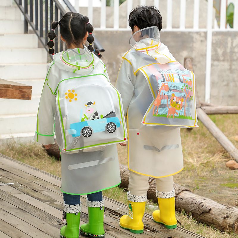 卡通圖書包位兒童雨衣-獅子-黃色-無綁帶吊繩