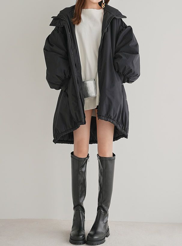 日本 GRL - 街頭感寬鬆鋪棉連帽外套-淺灰 (F)