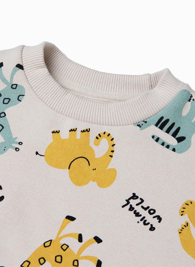 韓國 OZKIZ - 森林動物園內磨毛長袖套裝-杏灰