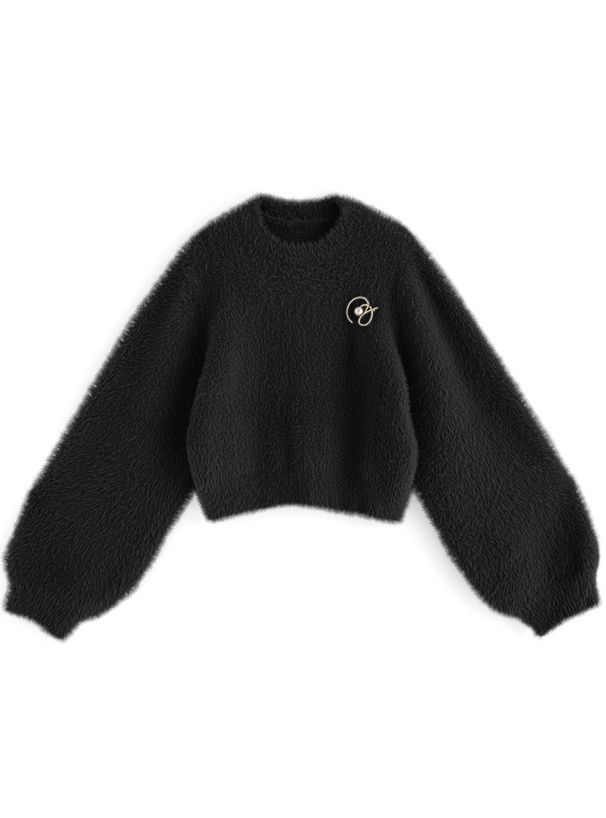 日本 GRL - 浪漫感毛海針織上衣(附珍珠胸針)-藍 (F)