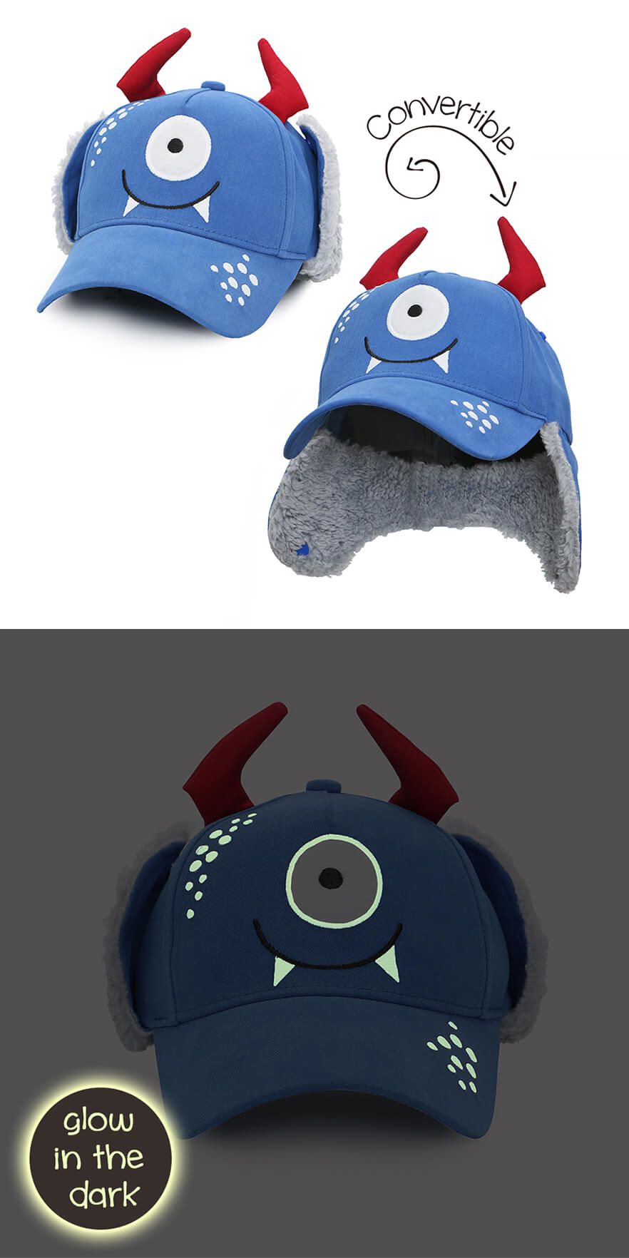 加拿大 flapjackkids - 3D造型遮耳棒球帽-小怪獸