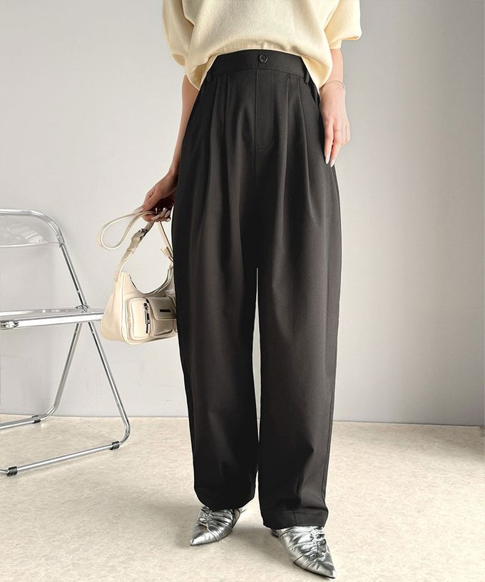 日本 Classical Elf - 時尚摺線俐落感錐形長褲-黑