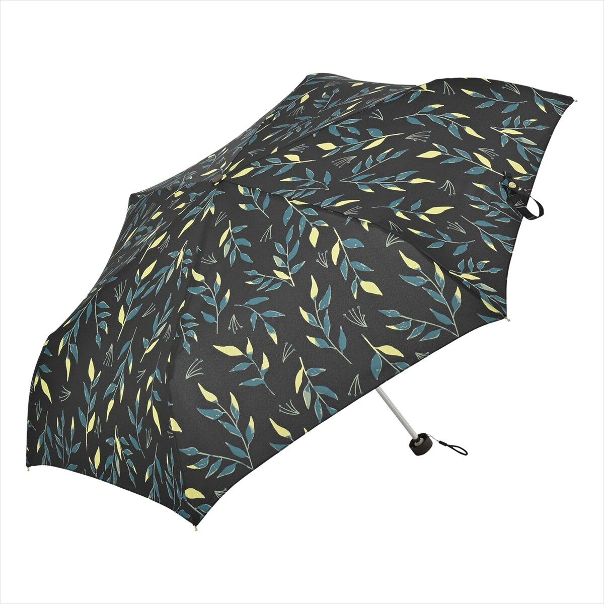 日本 nifty colors - 抗UV輕量 晴雨兩用折疊傘-光影綠葉-黑 (直徑98cm/191g)-90.0%