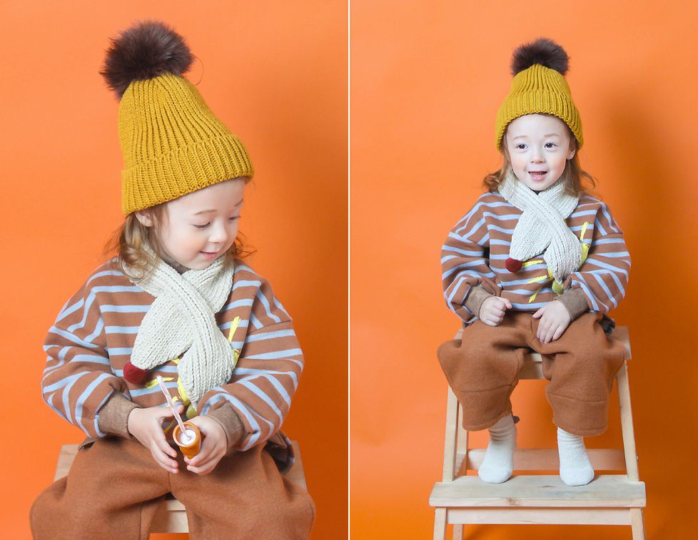 韓國 Babyblee - 雙色球球針織圍巾-粉紅 (FREE)