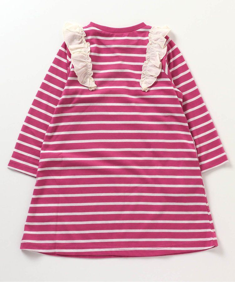 日本 apres les cours - 肩部荷葉印花薄長袖洋裝-愛心-海軍藍