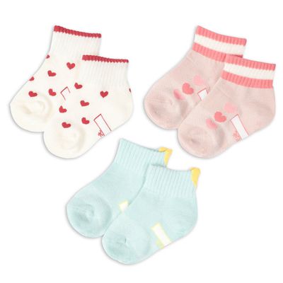 akachan honpo - 短襪3雙組-愛心滿版印花-米白色 (9~14cm)