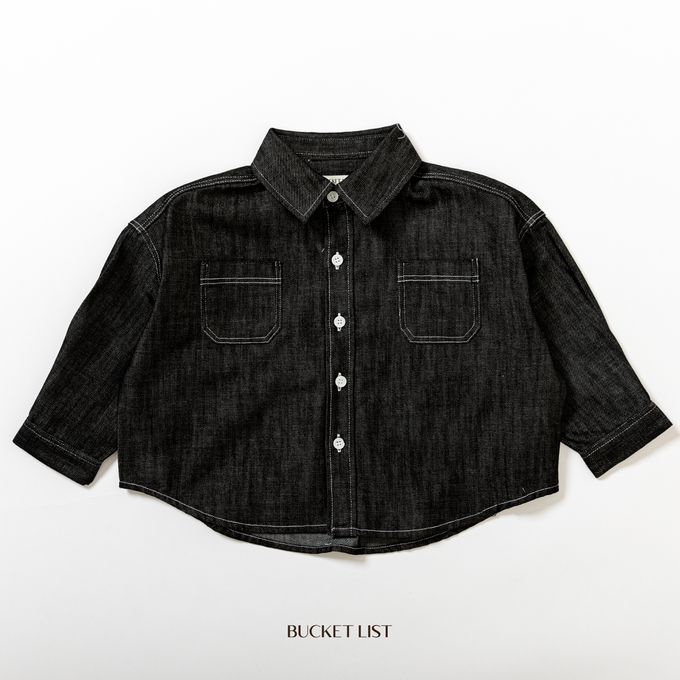 韓國 BUCKET LIST - 潮流口袋丹寧襯衫/外套-深藍