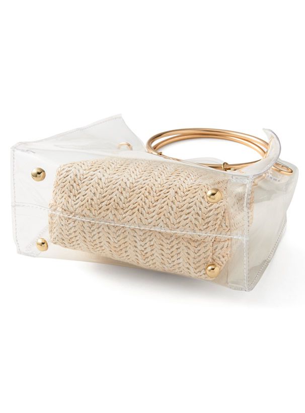 日本 GRL - 金屬圓環把手透明子母手提包/側背包-杏 (F)