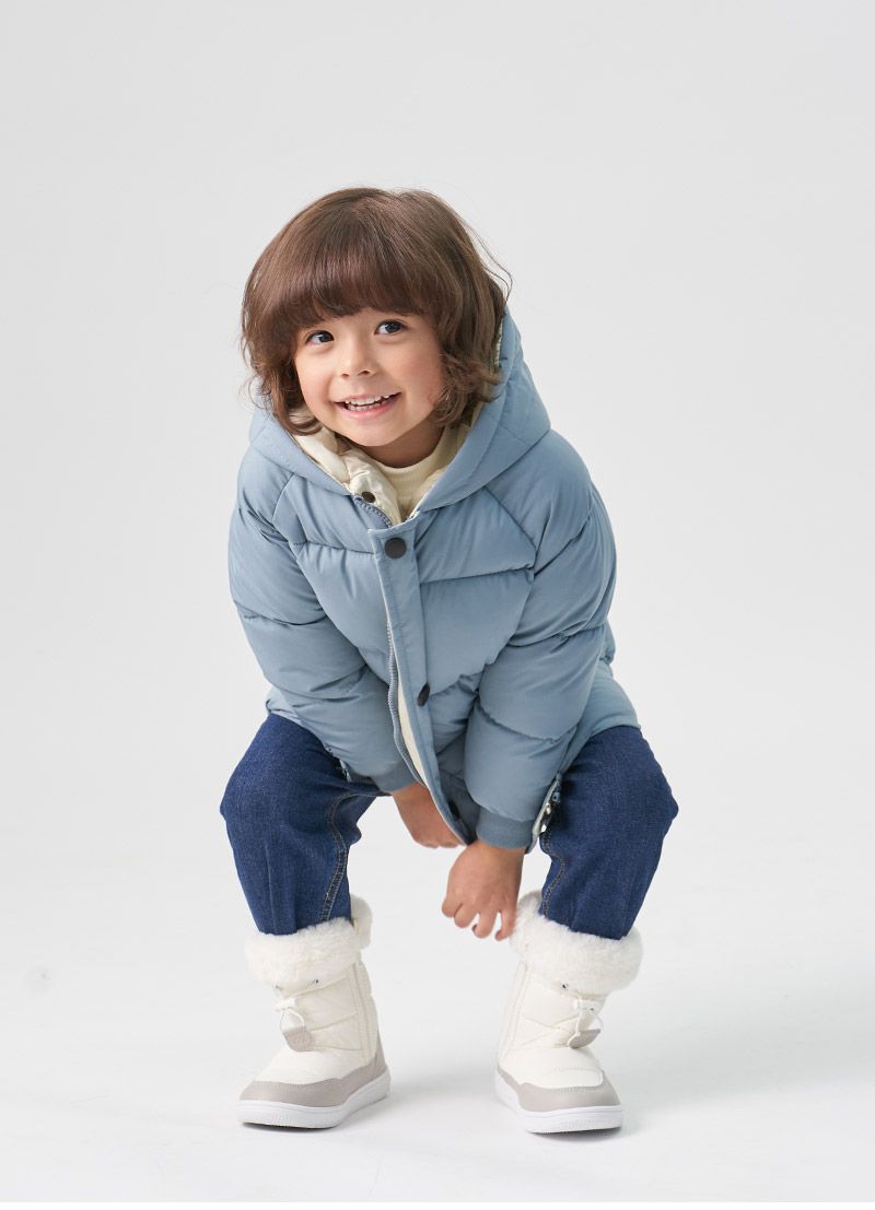 韓國 OZKIZ - 大口袋澎澎長版防風連帽外套-象牙白