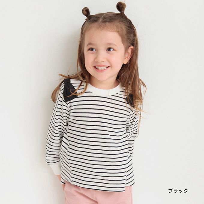 日本 BRANSHES - 可愛肩帶造型舒適長袖上衣-圓點蝴蝶結-米白