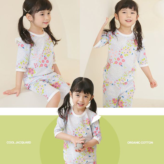 正韓 Puco - 超優質嬰幼兒/兒童七分袖100% 有機純棉家居服/睡衣-百花盛開