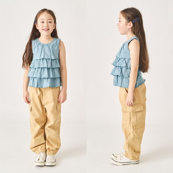 日本 evercloset - 100%棉 蛋糕層次無袖背心-素面-藍綠