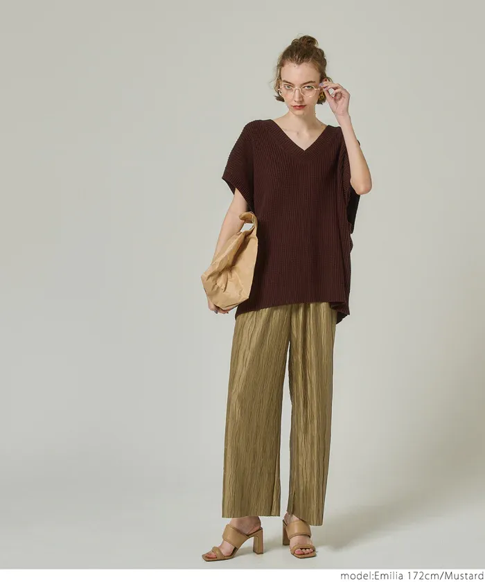 日本 COCA - [可剪裁] 百搭波浪紋垂墜寬褲-深灰