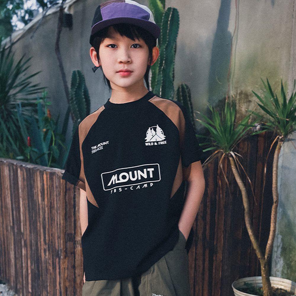 拼色圓領短袖上衣-荒野精神-黑色