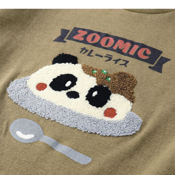 日本 ZOOLAND - 立體刺繡撞色長袖上衣-療癒咖哩飯-軍綠