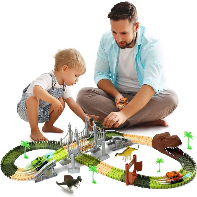 CuteStone - 兒童擬真恐龍世界軌道車套裝組合玩具(福利品盒損)