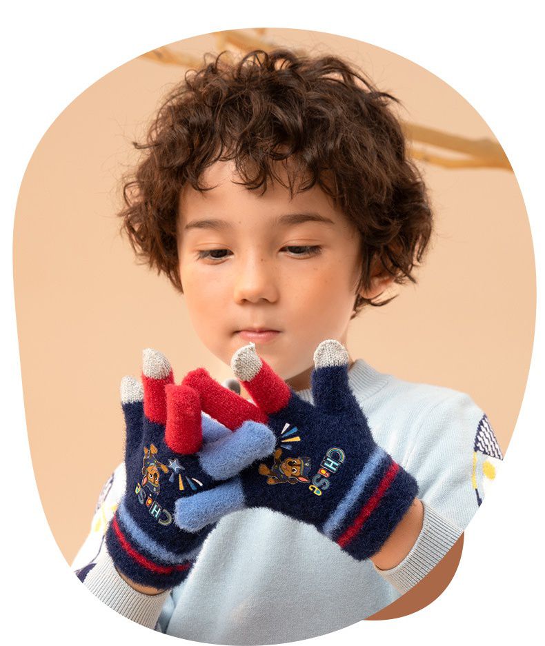 卡通暖暖絨毛手套-卡通人物汪汪隊-阿奇-淺藍色 (15×7cm)