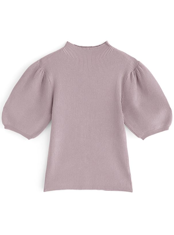 日本 GRL - 聯名款 彈性羅紋泡泡短袖上衣-珊瑚橘