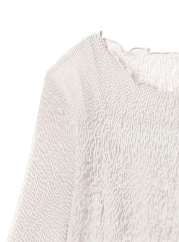 日本 GRL - 木耳領透膚長袖上衣-灰棕