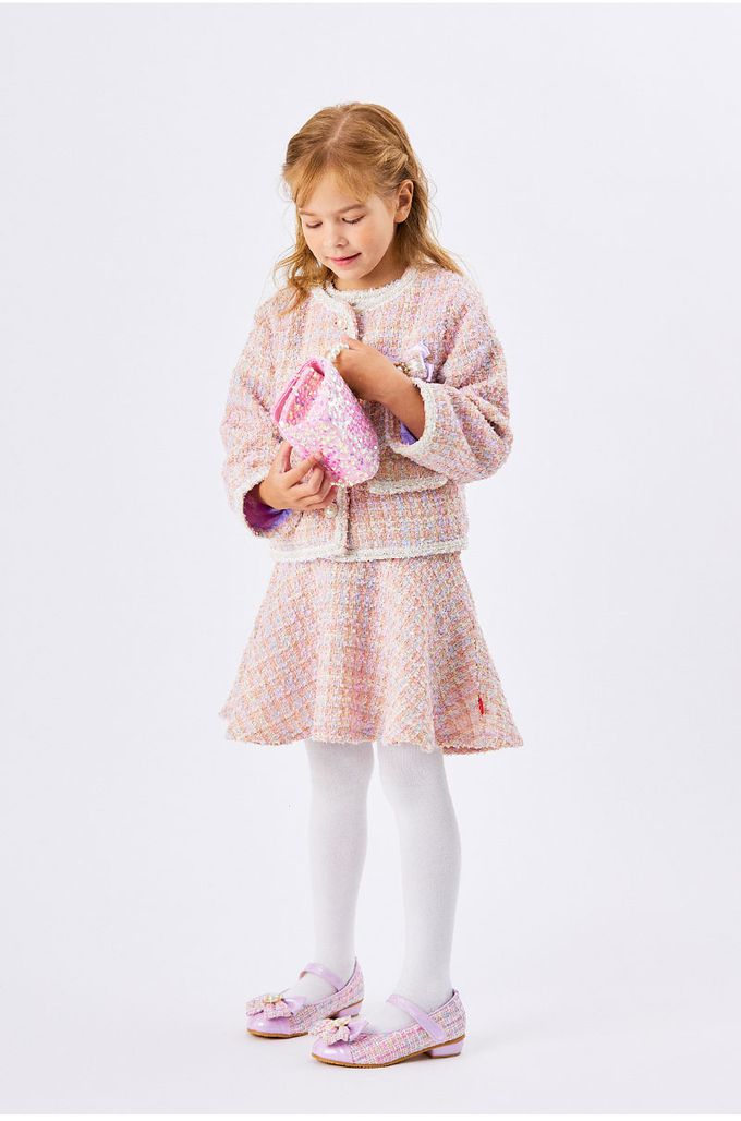 韓國 OZKIZ - 小香風珠扣無領編織外套-粉紫