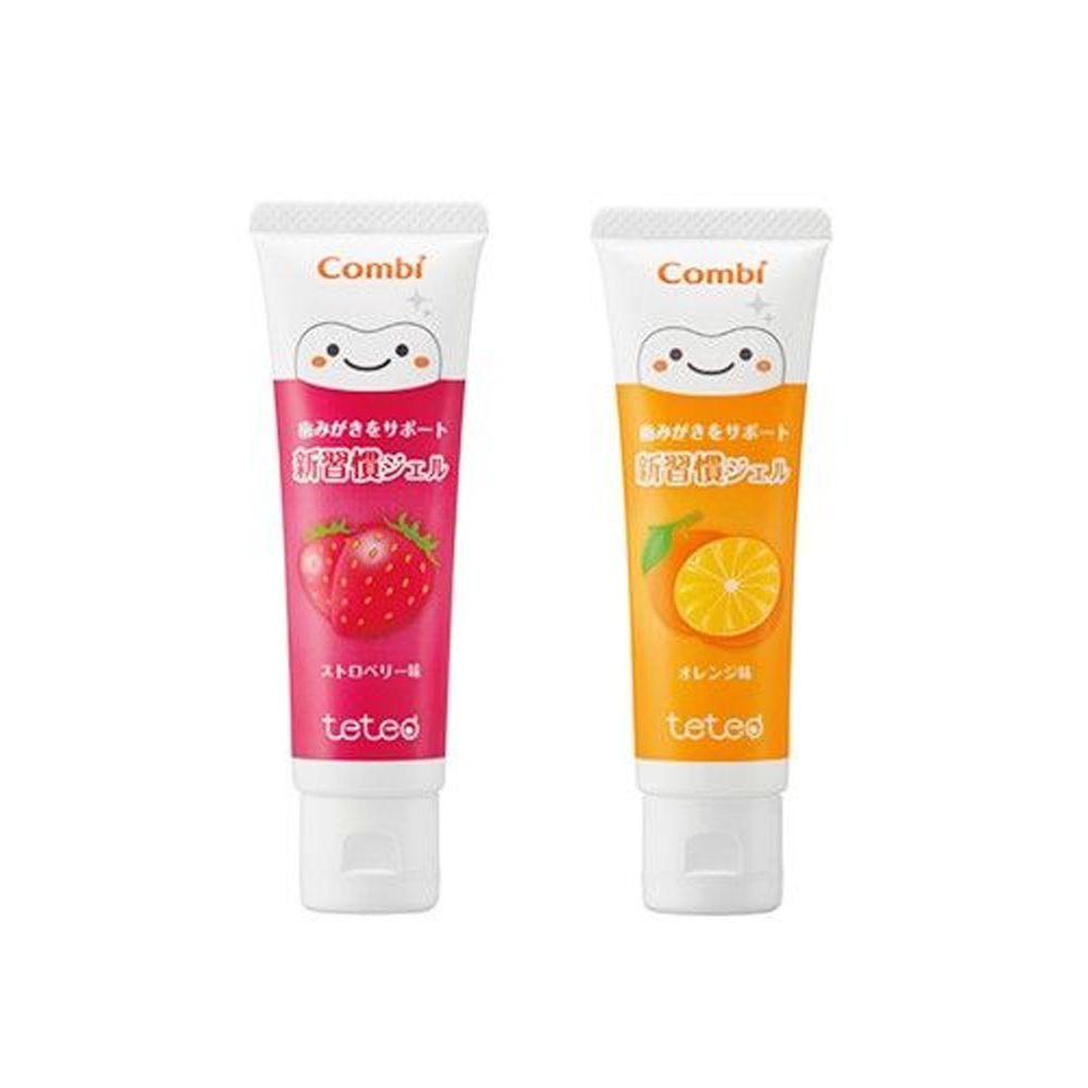 日本 Combi - teteo 幼童含氟牙膏-草莓*1+橘子*1 (6顆牙(約9個月)以上適用)