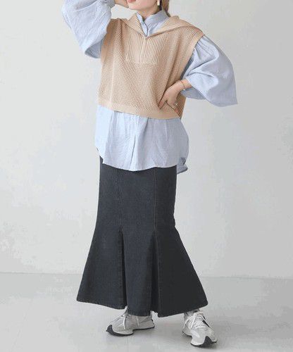 日本 Bou Jeloud - 拉鍊翻領針織背心-黑