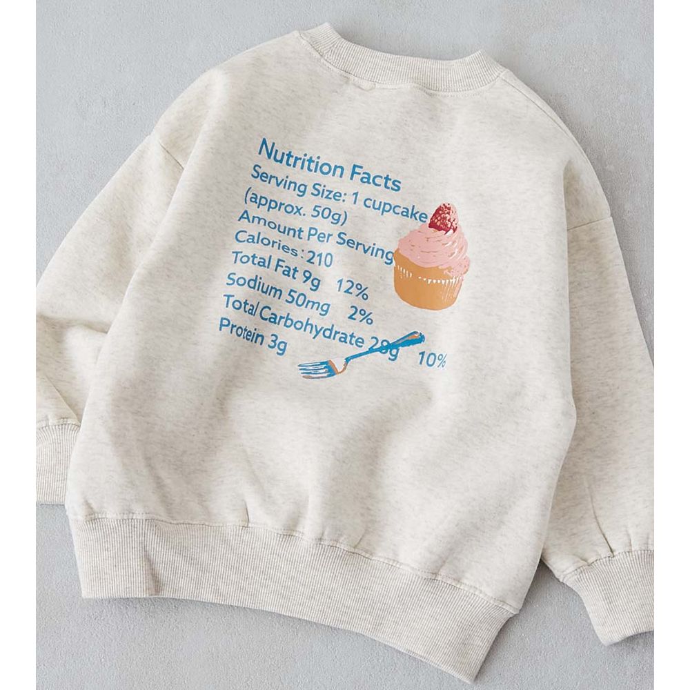 裏起毛女孩印花大學T-杯子蛋糕-燕麥白