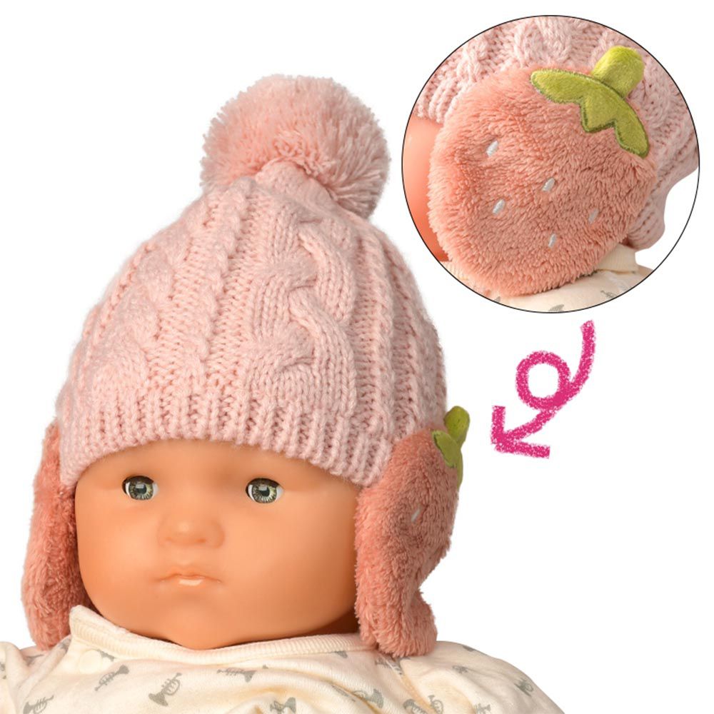 akachan honpo - 針織帽-造型耳罩-粉紅色