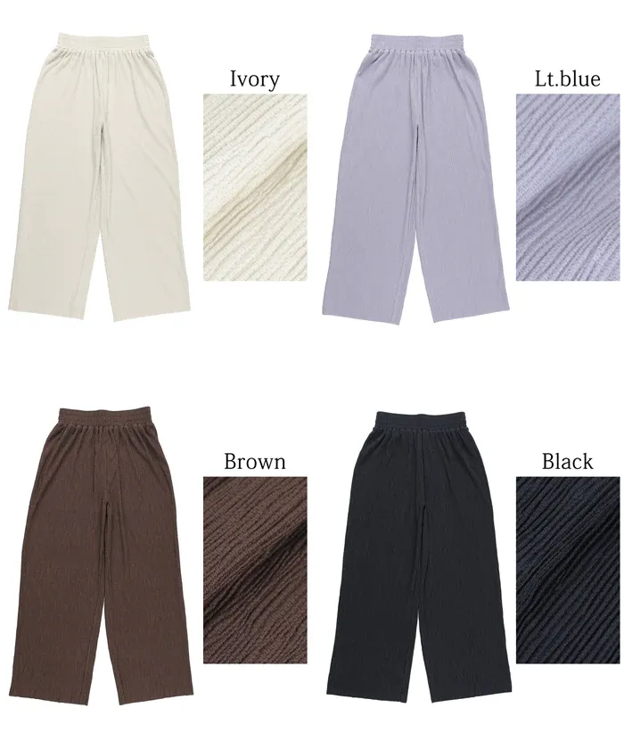 日本 COCA - [可剪裁] 楊柳細褶百搭長褲-淺藍