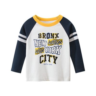 27KIDS - 純棉長袖上衣-new york字母-白色x藍色