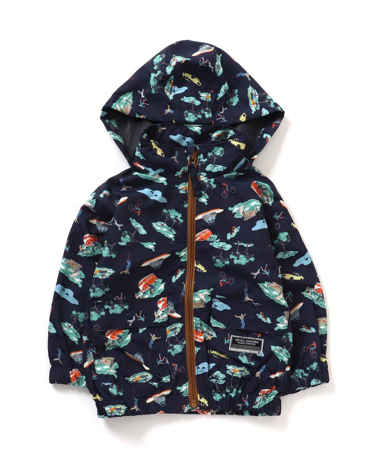 日本 BREEZE - 潑水加工 繽紛連帽防風外套-萊姆