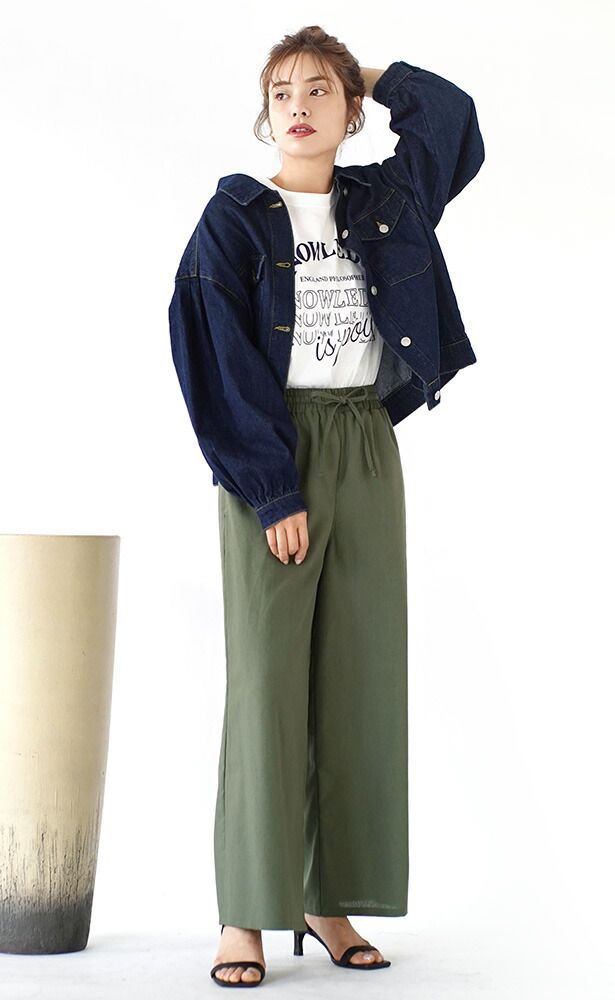 日本 zootie - 自然感棉麻透氣修身寬褲-軍綠