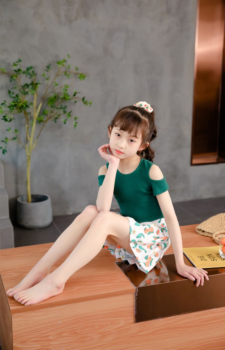 FANMOU - 99%棉腰鬆緊印花短褲-碎花-卡其色