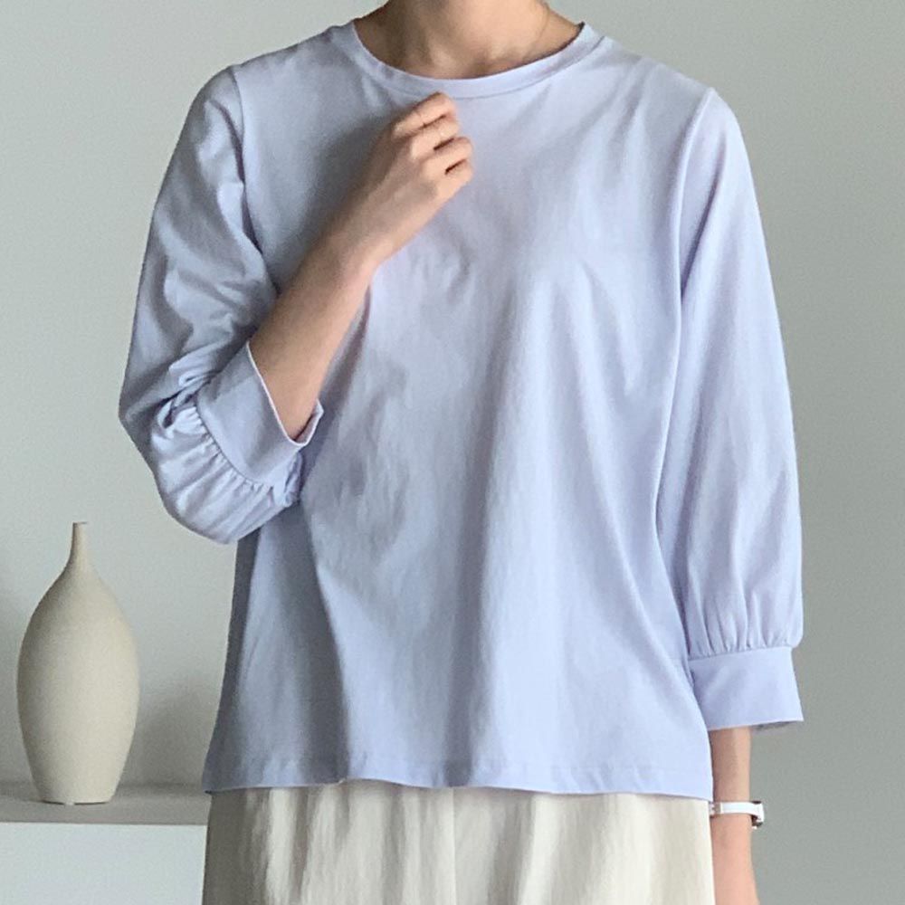韓國女裝連線 - 極簡好搭七分袖上衣-淡藍紫 (FREE)