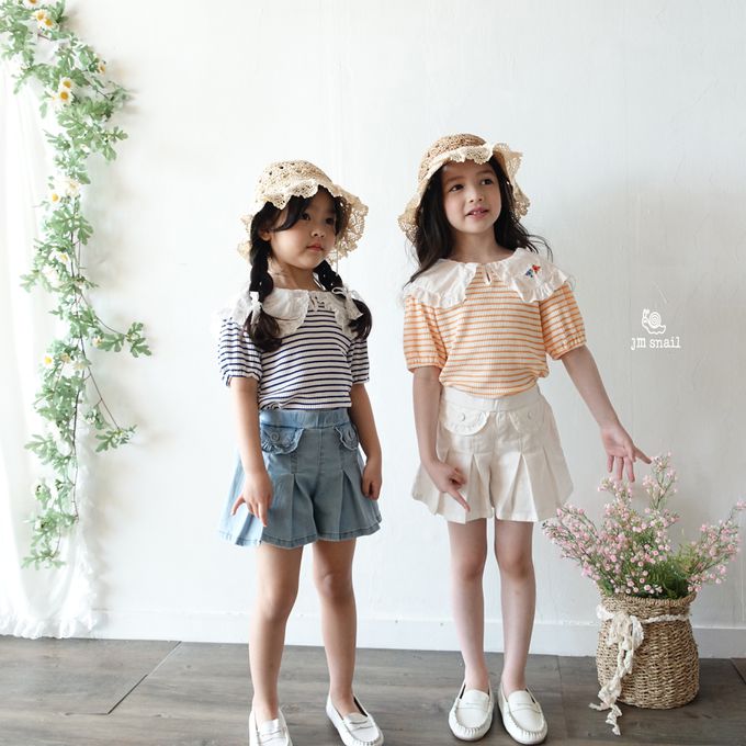 韓國 Jmsnail - 鬆緊腰少女感口袋百摺褲裙-細條紋