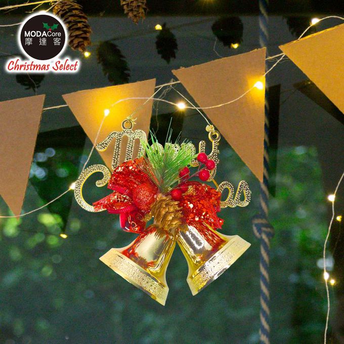 MODACore 摩達客 - 摩達客台製精緻6吋聖誕快樂英文字牌雙鐘吊飾-紅金系（歐美外銷人氣品）
