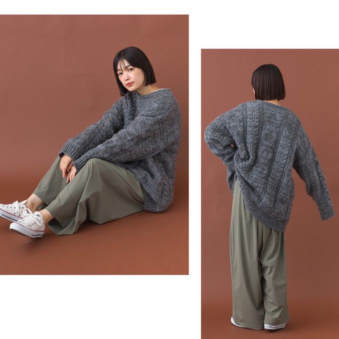 日本 OMNES - 季節感麻花編蓬鬆感針織上衣-淺卡其