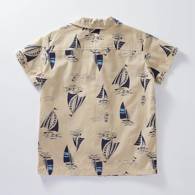 日本千趣會 - 迪士尼滿版印花短袖襯衫-帆船米奇米妮-杏