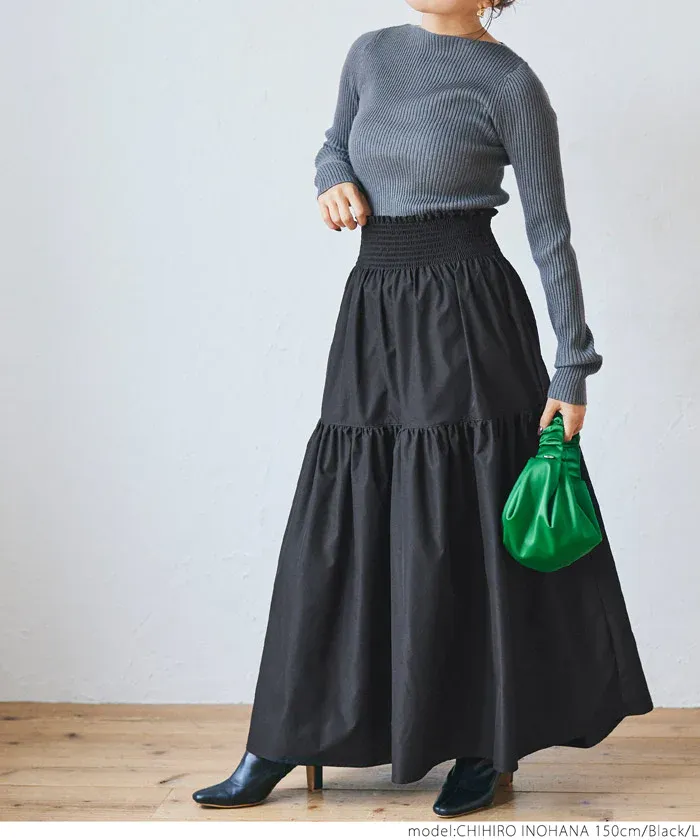 日本 COCA - 皺褶分層顯瘦長裙-黑