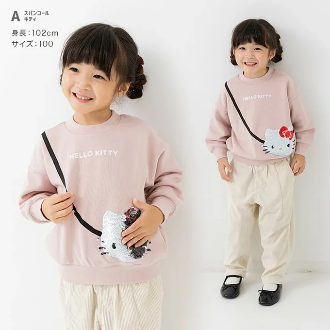 日本 Chil2 - 限量聯名 裏毛印花大學長袖上衣-卡通三麗鷗-亮片美樂蒂-粉紫