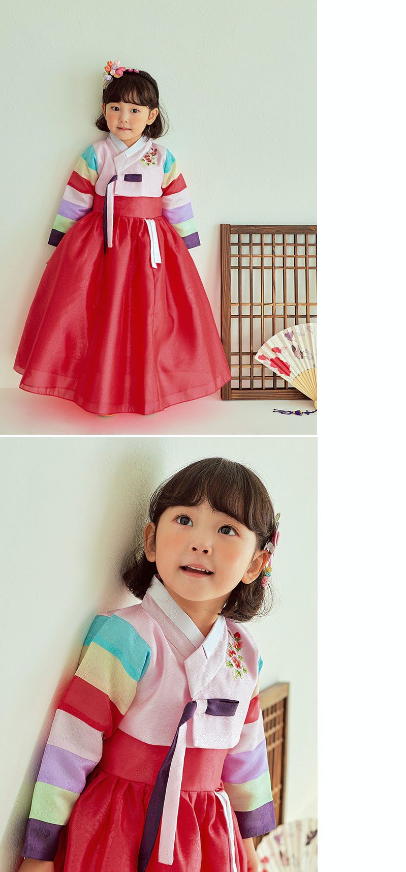 韓國 yedam - 女寶韓服-淺粉X紅-不含頭飾