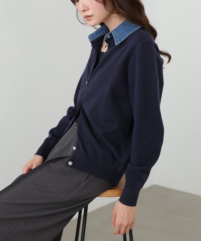 日本 Bab - 牛仔領時尚休閒感針織開襟衫-灰