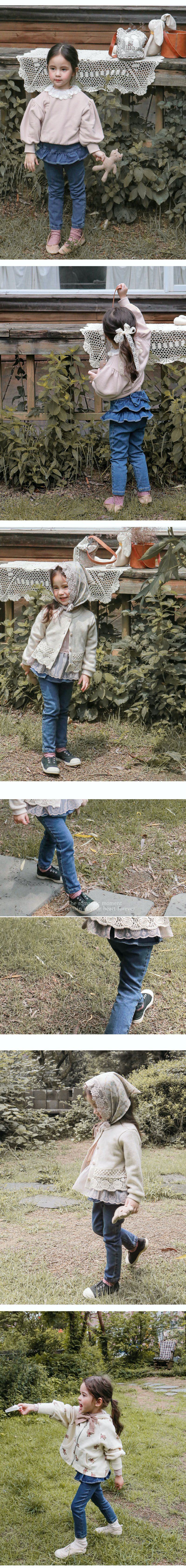 韓國 Puellaflo - 鬆緊腰蝴蝶結層次丹寧長褲-深藍