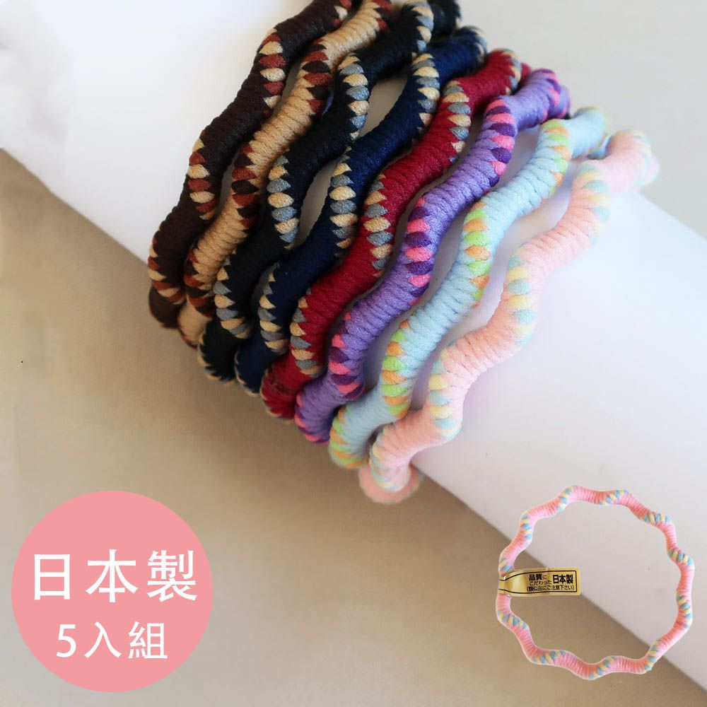 專利安心耐用彩色波浪髮圈(5入組)-編織紋-粉紅