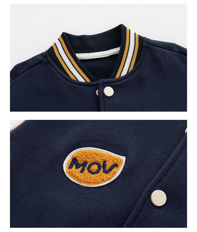 童趣拼色棒球外套-偷看恐龍-藍+杏