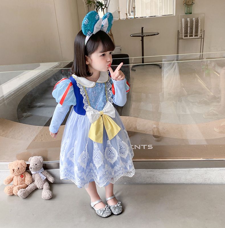 經典白雪長袖洋裝-藍色